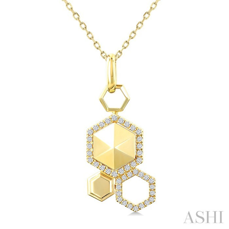 1/4 Ctw Hexagon Motif Round Cut Diamond Fashion Pendant With Chain in 14K Yellow Gold