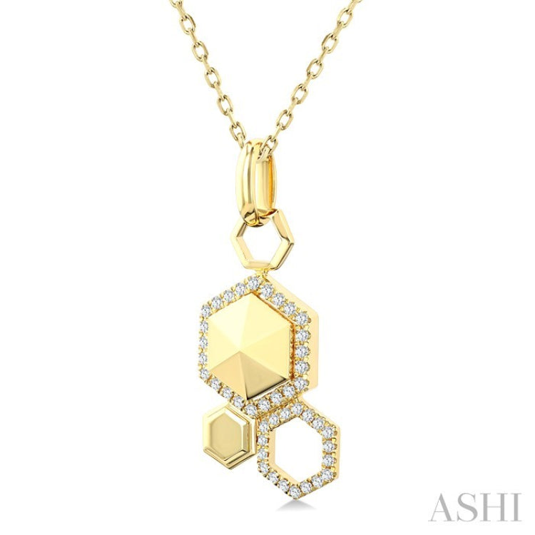 1/4 Ctw Hexagon Motif Round Cut Diamond Fashion Pendant With Chain in 14K Yellow Gold