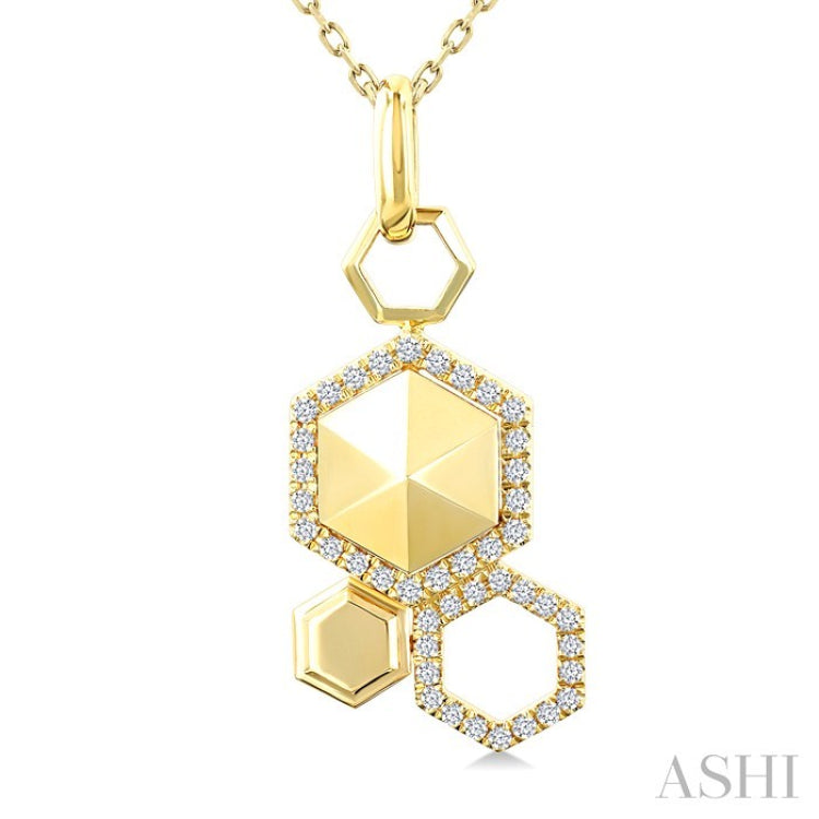 1/4 Ctw Hexagon Motif Round Cut Diamond Fashion Pendant With Chain in 14K Yellow Gold