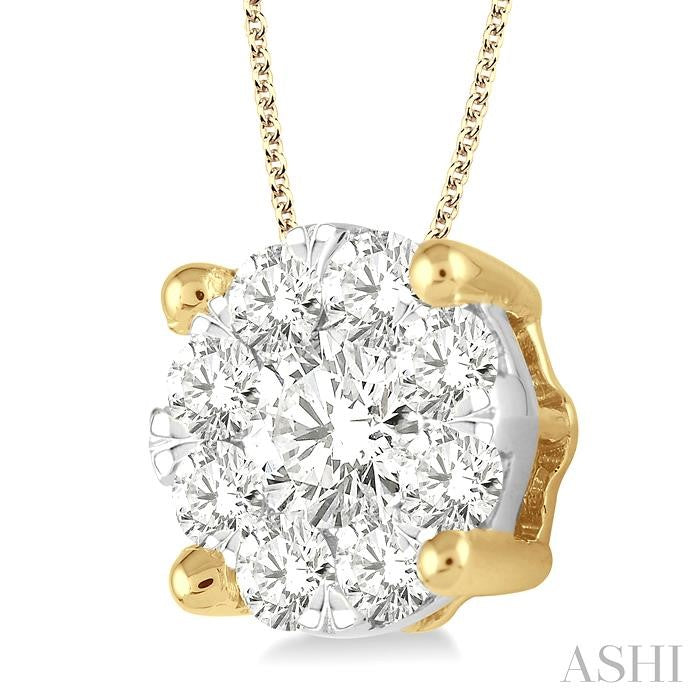 2 Ctw Lovebright Round Cut Diamond Pendant in 14K Yellow and White Gold with Chain