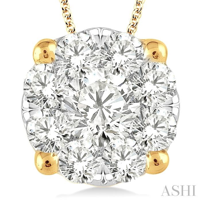 2 Ctw Lovebright Round Cut Diamond Pendant in 14K Yellow and White Gold with Chain