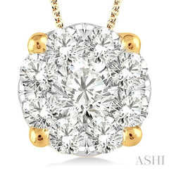 2 Ctw Lovebright Round Cut Diamond Pendant in 14K Yellow and White Gold with Chain