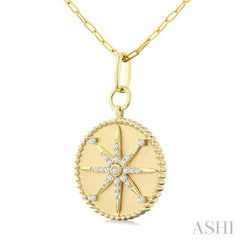 1/4 Ctw Round Cut Diamond Compass Symbol Circle Medallion Fashion Pendant With Paperclip Chain in 14K Yellow Gold