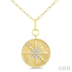 1/4 Ctw Round Cut Diamond Compass Symbol Circle Medallion Fashion Pendant With Paperclip Chain in 14K Yellow Gold