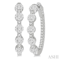1 Ctw Circular Five Mount Lovebright Round Cut Diamond Hoop Earrings in 14K White Gold