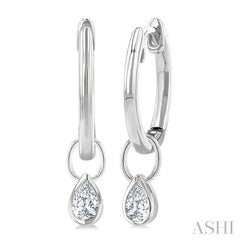 1/3 Ctw Bezel Set Pear Cut Diamond Huggie Earrings in 14K White Gold