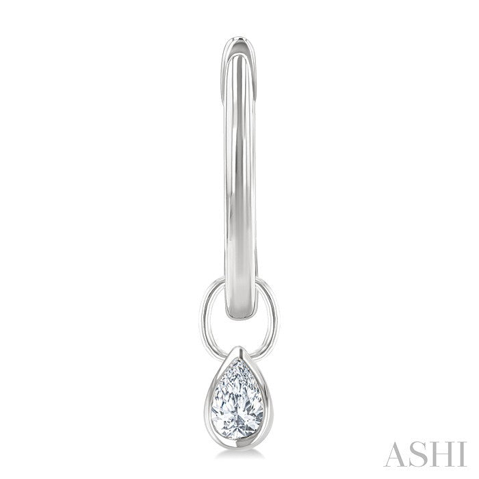 1/3 Ctw Bezel Set Pear Cut Diamond Huggie Earrings in 14K White Gold