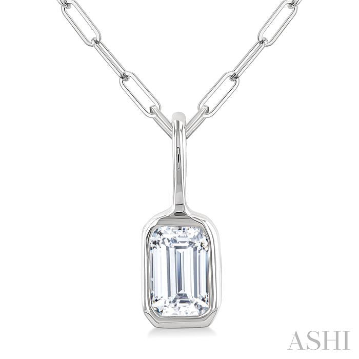 1/5 Ctw Emerald Cut Bezel Set Diamond Fashion Pendant With Paperclip Chain in 10K White Gold