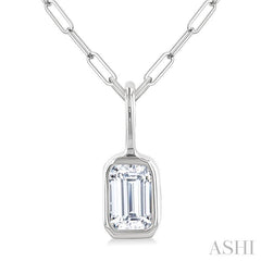 1/5 Ctw Emerald Cut Bezel Set Diamond Fashion Pendant With Paperclip Chain in 10K White Gold