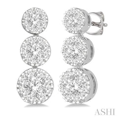 3/4 Ctw Hanging Triple Mount Lovebright Round Cut Diamond Earring in 14K White Gold
