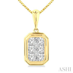 1/3 Ctw Lovebright Emerald Shape Round Cut Diamond Fashion Pendant With Chain in 14K Yellow and White Gold