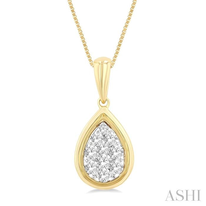 1/4 Ctw Lovebright Pear Shape Round Cut Diamond Fashion Pendant With Chain in 14K Yellow and White Gold