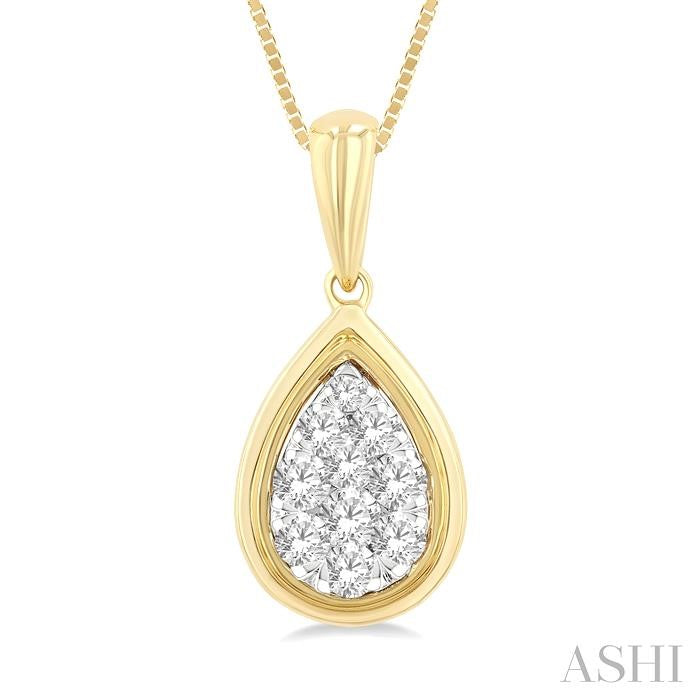 1/4 Ctw Lovebright Pear Shape Round Cut Diamond Fashion Pendant With Chain in 14K Yellow and White Gold