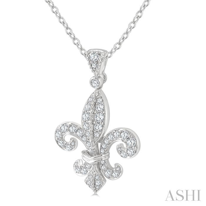 3/4 Ctw Fleur De Lis Round Cut Diamond Fashion Pendant With Chain in 14K White Gold