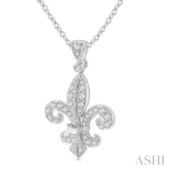 3/4 Ctw Fleur De Lis Round Cut Diamond Fashion Pendant With Chain in 14K White Gold