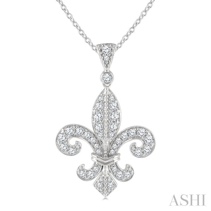 3/4 Ctw Fleur De Lis Round Cut Diamond Fashion Pendant With Chain in 14K White Gold