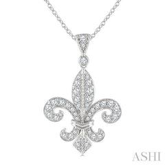 3/4 Ctw Fleur De Lis Round Cut Diamond Fashion Pendant With Chain in 14K White Gold