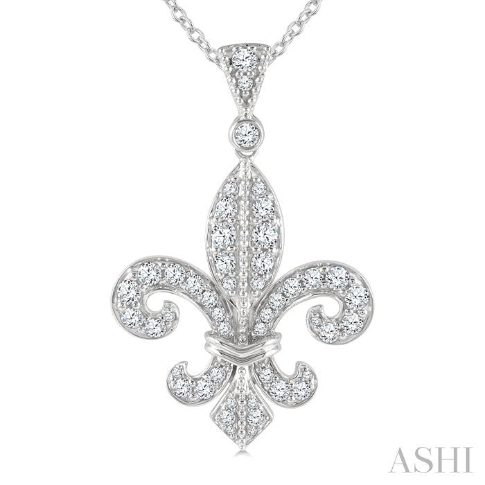 3/4 Ctw Fleur De Lis Round Cut Diamond Fashion Pendant With Chain in 14K White Gold