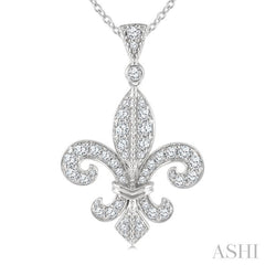 3/4 Ctw Fleur De Lis Round Cut Diamond Fashion Pendant With Chain in 14K White Gold