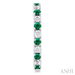 1.80 MM Round Shape Emerald and 1/4 Ctw Round Cut Diamond Precious Hoop Earring in 10K White Gold