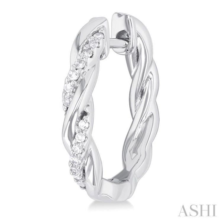 1/10 Ctw Entwined Front Round Cut Diamond Fashion Hoop Earring in 10K White Gold