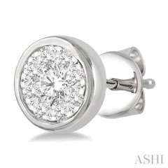 1/3 Ctw Lovebright Round Cut Diamond Bezel Stud Earring in 14K White Gold