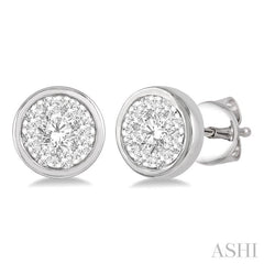 1/3 Ctw Lovebright Round Cut Diamond Bezel Stud Earring in 14K White Gold