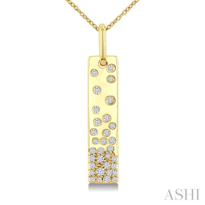 1/4 Ctw Round Cut Diamond Vertical Mosaic Bar Fashion Pendant With Chain in 10K Yellow Gold
