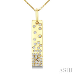 1/4 Ctw Round Cut Diamond Vertical Mosaic Bar Fashion Pendant With Chain in 10K Yellow Gold