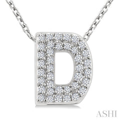 1/8 Ctw Bubble Accent Initial 'D' Round Cut Diamond Fashion Pendant With Chain in 10K White Gold