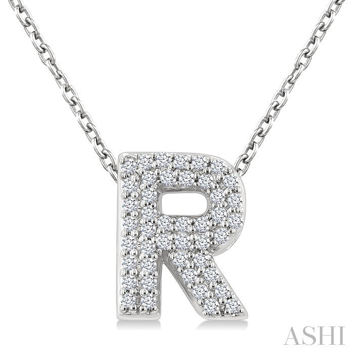 1/8 Ctw Bubble Accent Initial 'R' Round Cut Diamond Fashion Pendant With Chain in 10K White Gold
