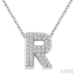 1/8 Ctw Bubble Accent Initial 'R' Round Cut Diamond Fashion Pendant With Chain in 10K White Gold