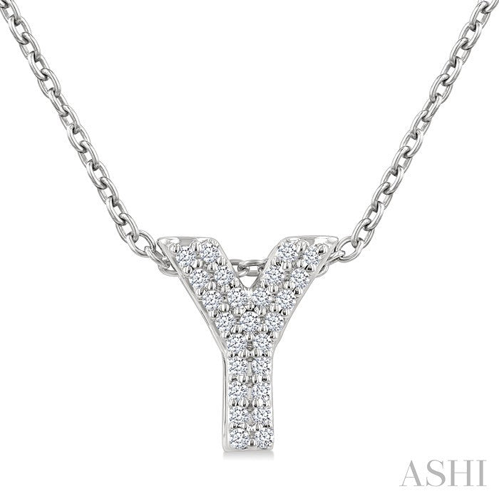 1/10 Ctw Initial 'Y' Round Cut Diamond Fashion Pendant With Chain in 10K White Gold