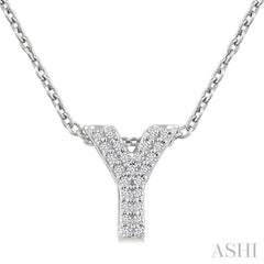 1/10 Ctw Initial 'Y' Round Cut Diamond Fashion Pendant With Chain in 10K White Gold