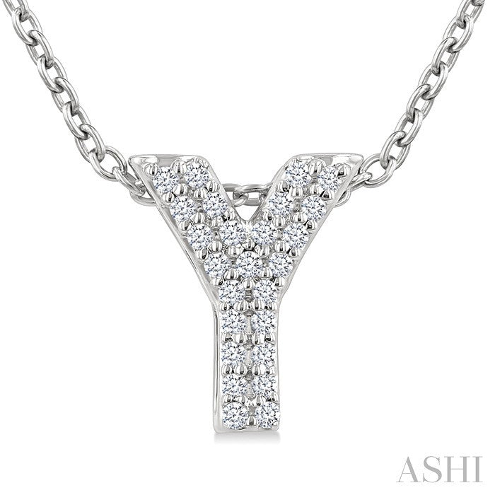 1/10 Ctw Initial 'Y' Round Cut Diamond Fashion Pendant With Chain in 10K White Gold