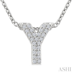 1/10 Ctw Initial 'Y' Round Cut Diamond Fashion Pendant With Chain in 10K White Gold