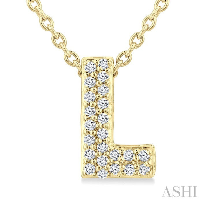 1/20 Ctw Initial 'L' Round Cut Diamond Fashion Pendant With Chain in 10K Yellow Gold