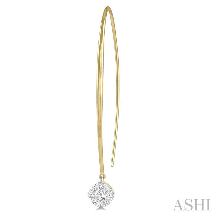 1/3 Ctw Cushion Shape Lovebright Round Cut Diamond Earring in 14K Yellow & White Gold