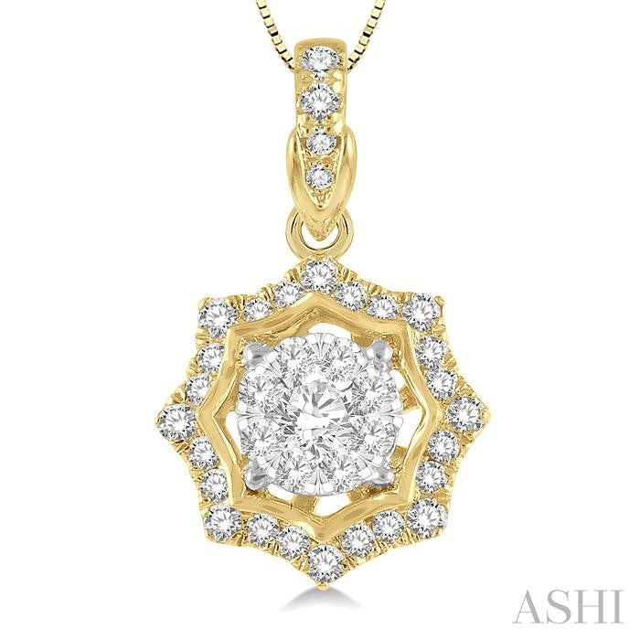 1/4 Ctw Star Lattice Lovebright Round Cut Diamond Pendant With Chain in 14K Yellow and White Gold