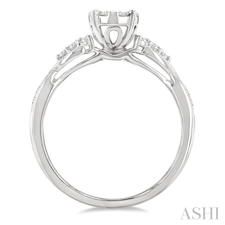 1/2 Ctw Round Shape Lovebright Carved Shank Round Cut Diamond Engagement Ring in 14K White Gold