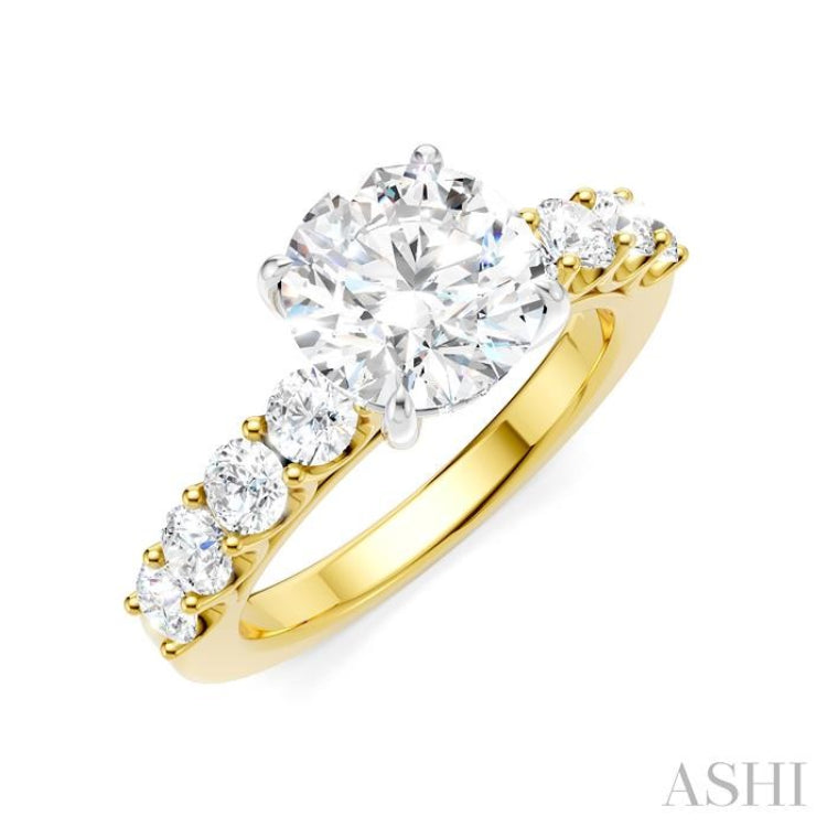 7/8 Ctw Round Shape Round Cut Diamond Semi-Mount Engagement Ring in 14K Yellow and White Gold