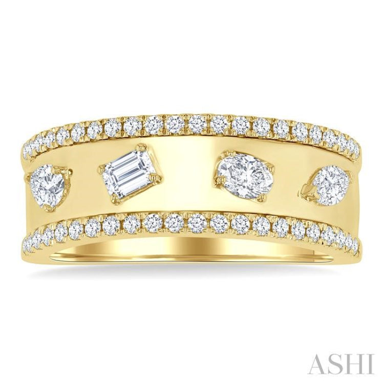 5/8 Ctw 4-Stone Mixed Shape Diamond Wide Fashion Band in 14K Yellow Gold