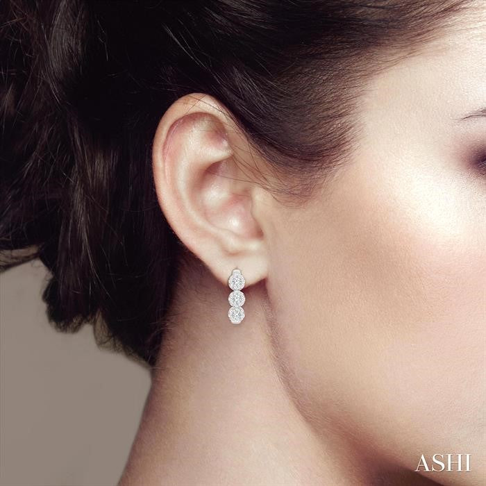 3/8 Ctw Lovebright Round Cut Diamond Half Hoop Earring in 14K White Gold