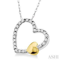 1/6 Ctw Round Cut Diamond Floating Heart Pendant in 14K White and Yellow Gold with Chain