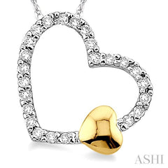 1/6 Ctw Round Cut Diamond Floating Heart Pendant in 14K White and Yellow Gold with Chain