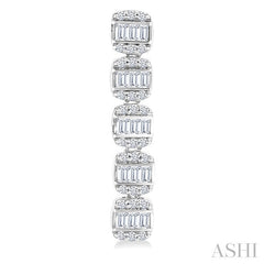 1/2 Ctw Fusion Baguette and Round Cut Diamond Long Fashion Earrings in 14K White Gold