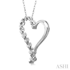 1/10 Ctw Round Cut Diamond Half Journey Heart Pendant in 14K White Gold with Chain