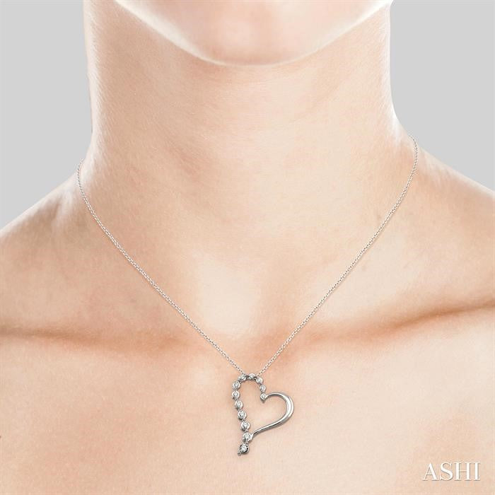 1/10 Ctw Round Cut Diamond Half Journey Heart Pendant in 14K White Gold with Chain