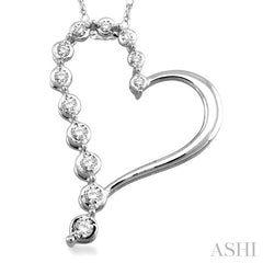 1/10 Ctw Round Cut Diamond Half Journey Heart Pendant in 14K White Gold with Chain