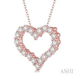 1 Ctw Round Cut Diamond Heart Pendant With Chain in 14K Rose Gold